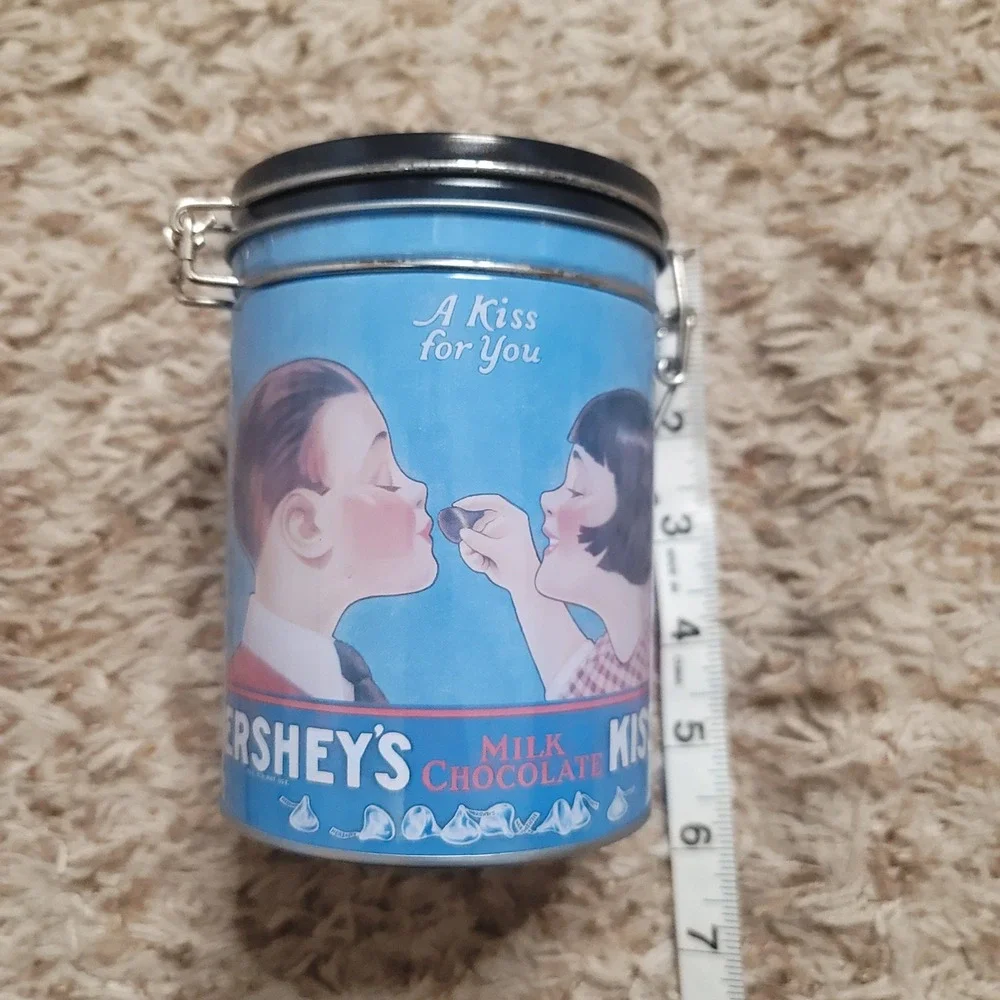 Hershey's Kisses Collectible Tin Blue Vintage‎ Style A Kiss For You Latch Can
